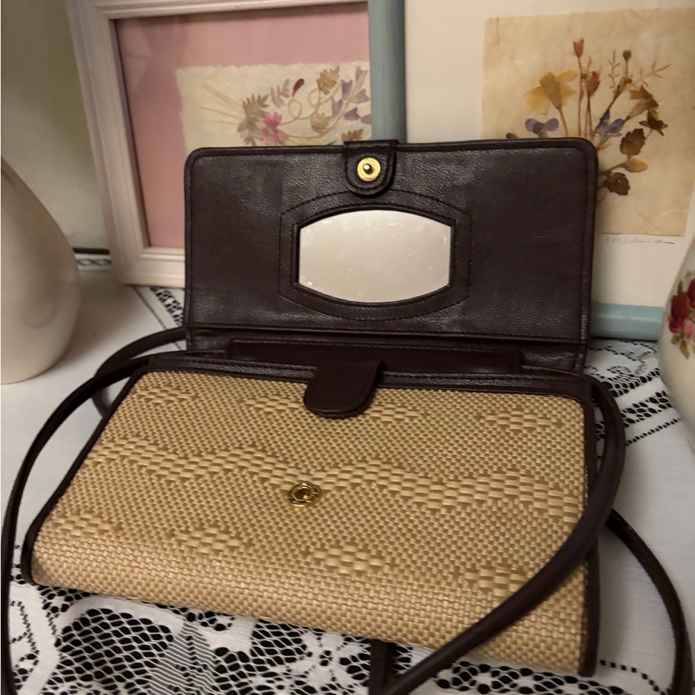 Vintage 1990s Etienne Aigner Raffia & Leather Crossbody Wallet/Clutch - Picture 6 of 11